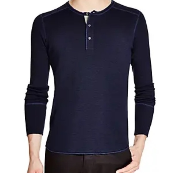 Wings + Horns Slub Cotton Henley - Navy Size Large - Picture 1 of 6